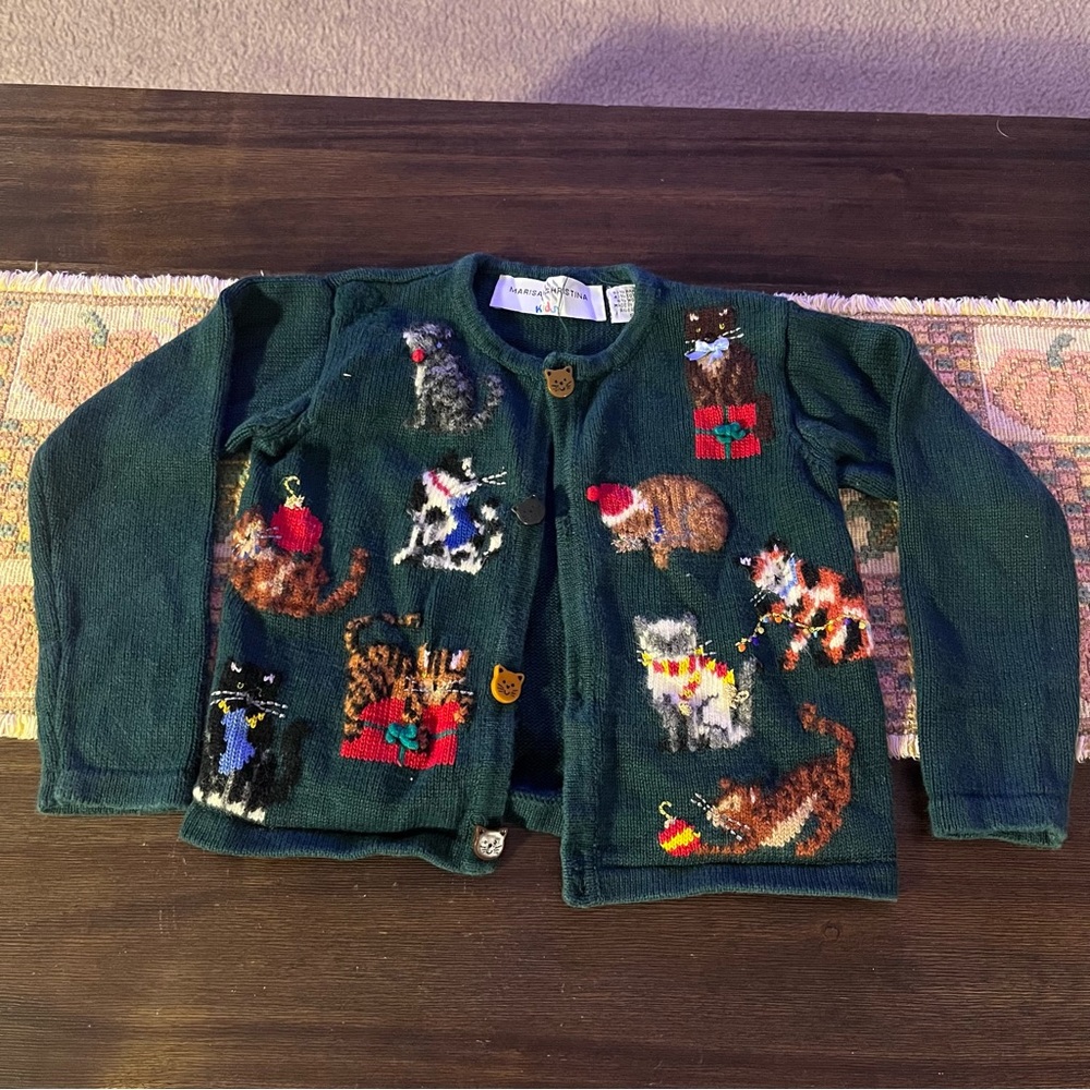Vtg Marisa Christina cat Christmas cardigan